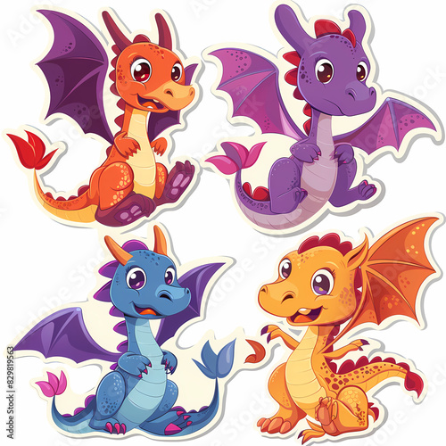 Wallpaper Mural a Set Cute dragon on a White Canvas Sticker,vector image Torontodigital.ca