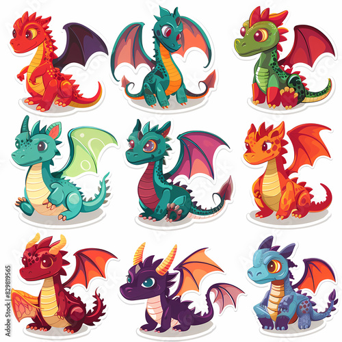 a Set Cute dragon on a White Canvas Sticker vector image