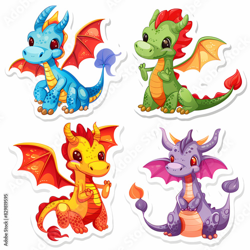 Wallpaper Mural a Set Cute dragon on a White Canvas Sticker,vector image Torontodigital.ca