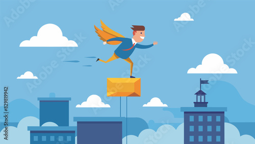 With precise movements the eVTOLs gracefully rise from the rooftop blending seamlessly into the sky.. Vector illustration