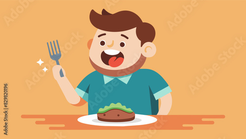 As he finished his last savory bite of steak there was no selfloathing or regret only a full and satisfied belly as he overcame his food guilt.. Vector illustration