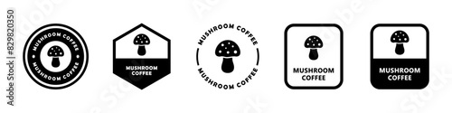 Mushroom Coffee - vector sign for product packaging. Label with mushroom.