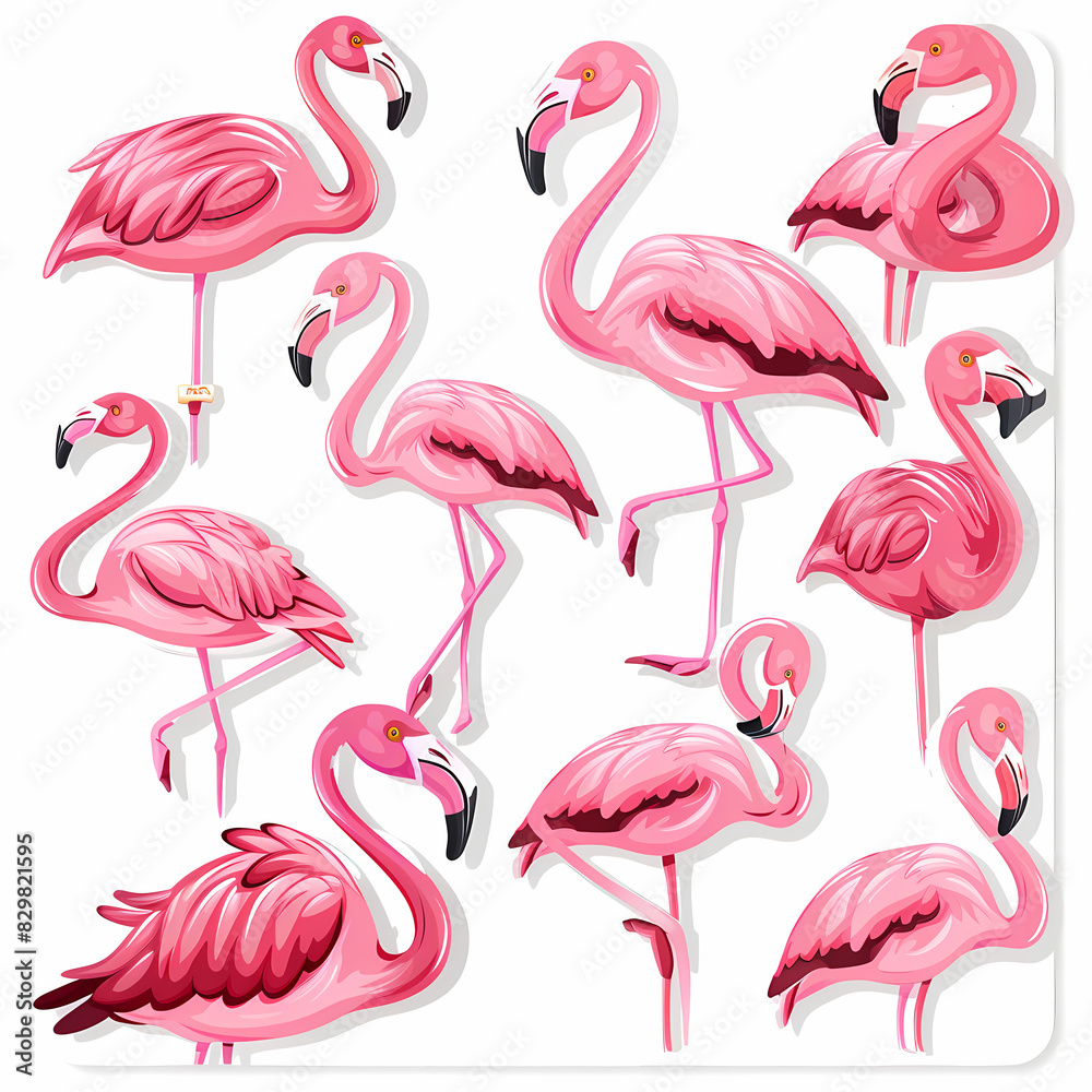 Fototapeta premium a Set Cute Greater Flamingo on a White Canvas Sticker,vector image