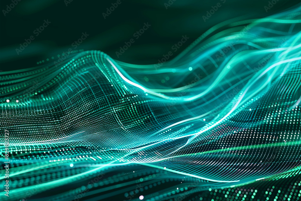 Motion and fluidity highlighted by teal and turquoise lines in this abstract tech backdrop.