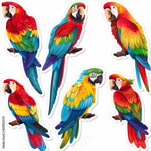 a Set Cute parrot on a White Canvas Sticker,vector image
