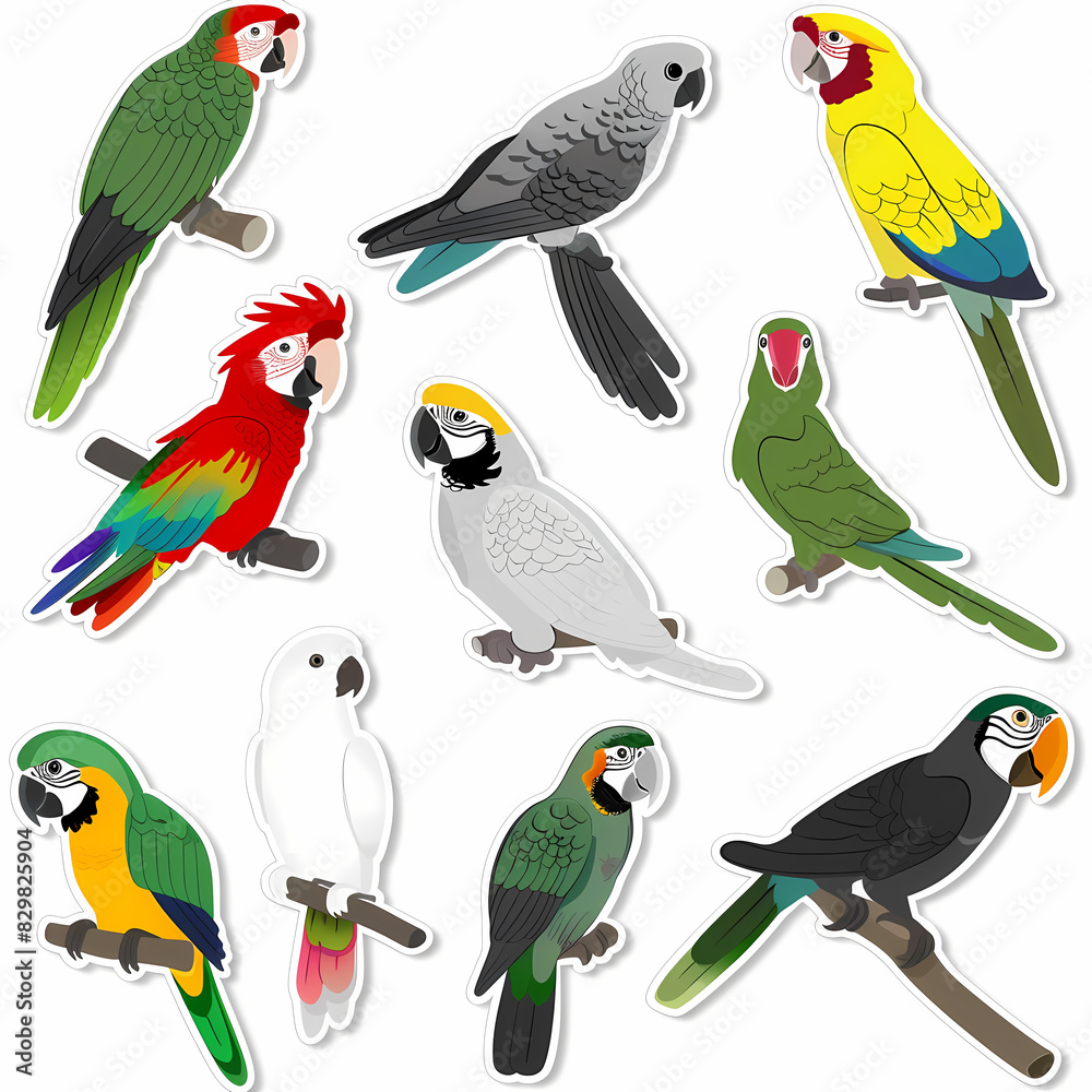 Fototapeta premium a Set Cute parrot on a White Canvas Sticker,vector image