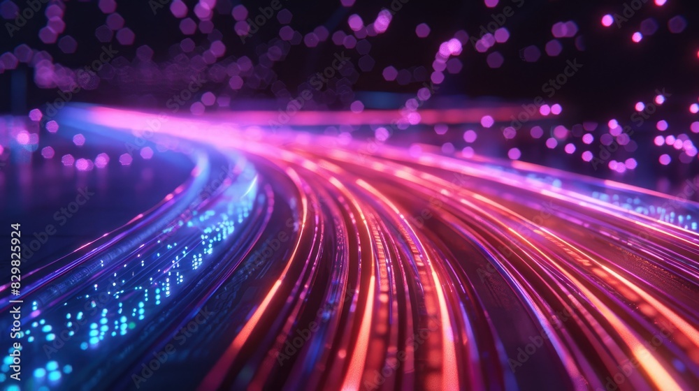 Dynamic high-speed data network with slick, glossy, and glowing lines of light
