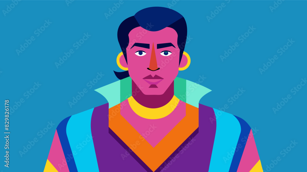 A man confidently wears makeup and colorful clothing challenging the societal belief that these things are reserved only for women.. Vector illustration A man confidently wears makeup and colorful clothing challenging the societal belief that these things are reserved only for women.. Vector illustration