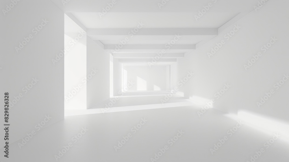 Fototapeta premium Pristine white scene featuring a large empty space and a clean backdrop.