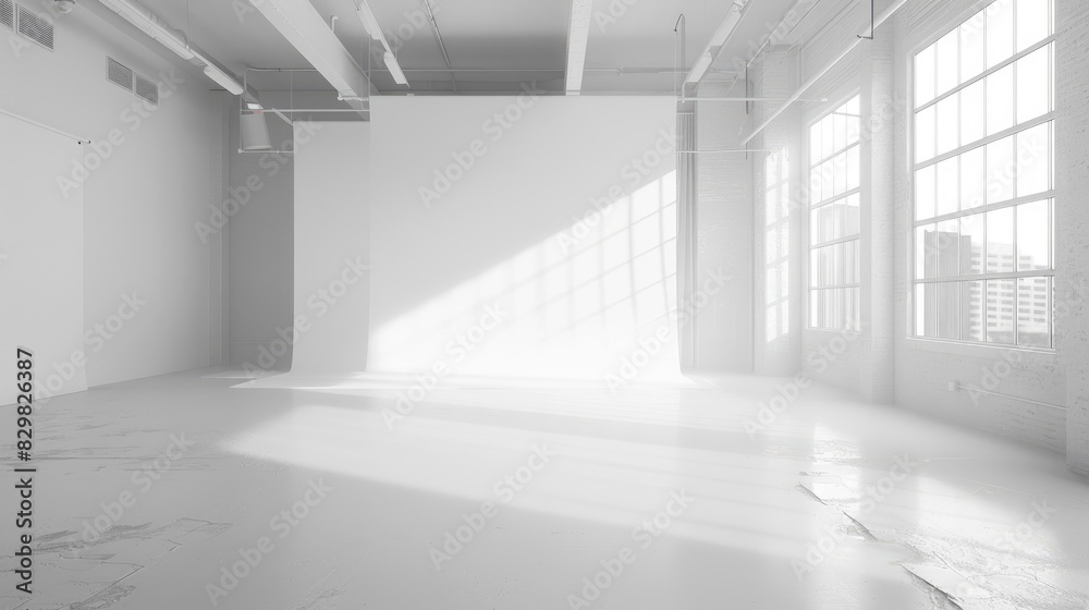 Fototapeta premium Pristine white scene featuring a large empty space and a clean backdrop.
