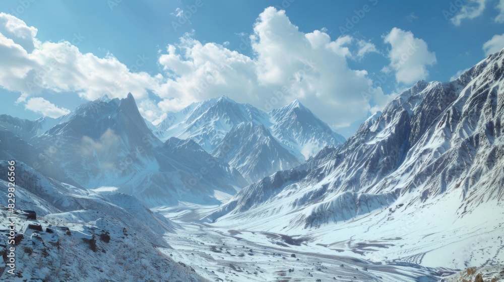 Obraz premium Snowy mountain scenery with blank space landscape background