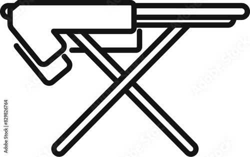 Simplistic line art icon of an ironing board with iron, suitable for infographics and apps