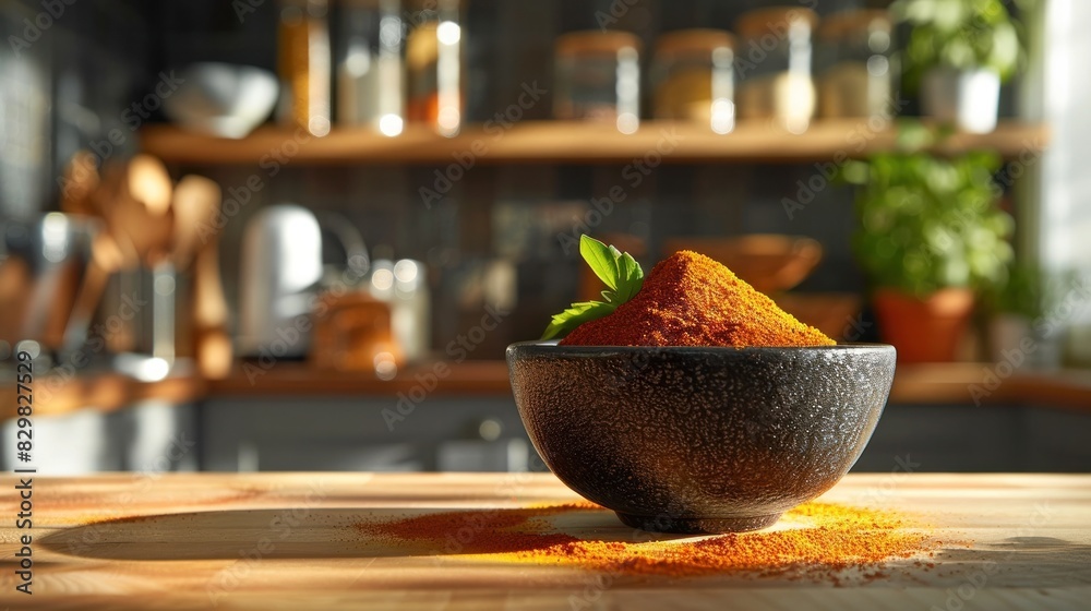 Chili Powder in a Modern Kitchen A Still Life of Vibrant Color and Natural Warmth