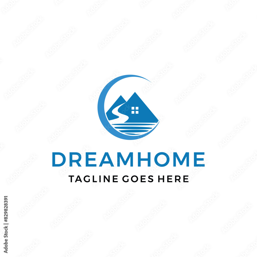 Creative crescent with home logo vector illustration Creative crescent with home logo vector illustration