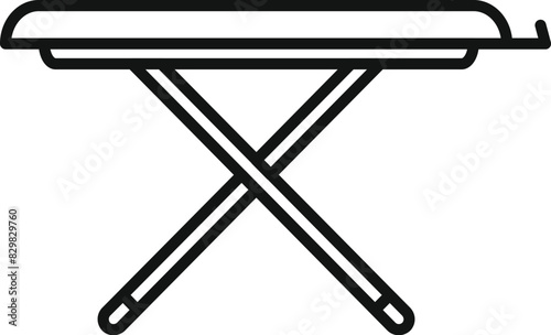 Black and white line art of a minimalist ironing board, suitable for icons and infographics