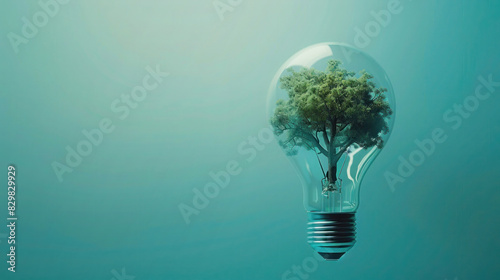 Tree growth in light bulb, saving ecology energy nature