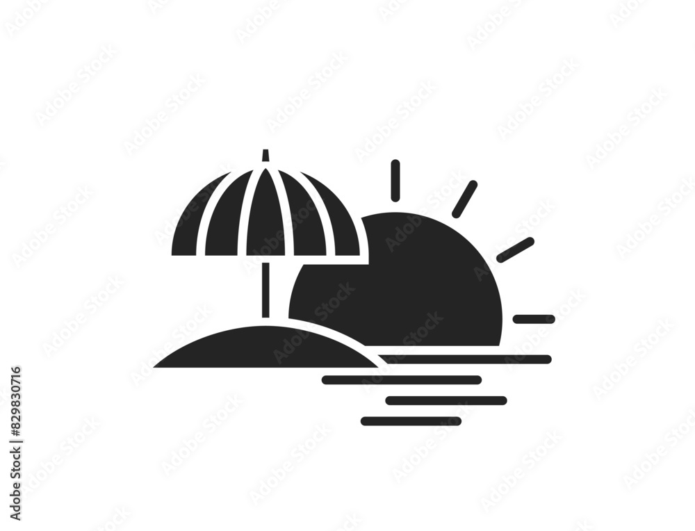 summer vacation flat icon. beach umbrella, sea and sun. isolated vector image for tourism design summer vacation flat icon. beach umbrella, sea and sun. isolated vector image for tourism design