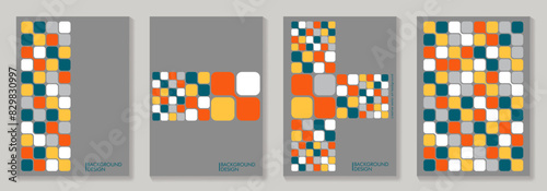 Set of geometric vector pattern minimal posters. Trendy colorful pattern background for cover design, poster, flyer, cards, catalog, brochure and interior.