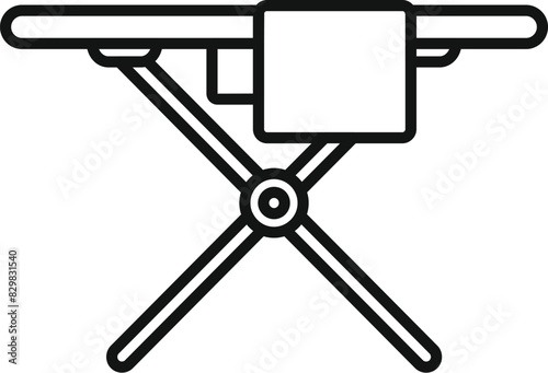 Minimalist black and white vector illustration of a modern ironing board icon for household laundry and domestic chores, isolated and clean, suitable for web, mobile app, and user interface design