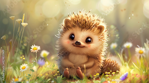 Cute Cartoon hedgehog Banner with Room for copy
