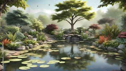 Nature Background Use a nature-themed background  like a tranquil pond or garden  to create a peaceful ambiance