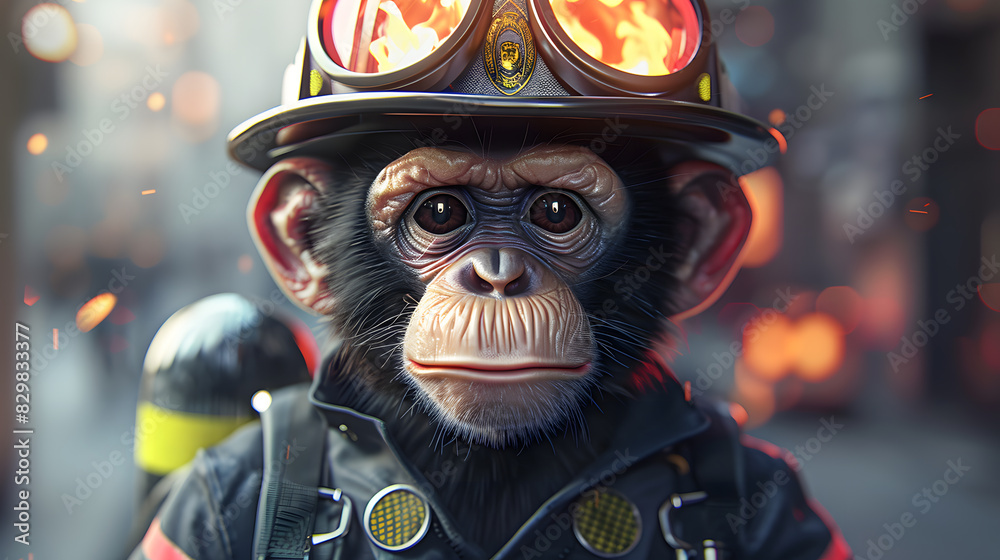 Cute monkey wearing firefighter uniform Cute monkey wearing firefighter uniform