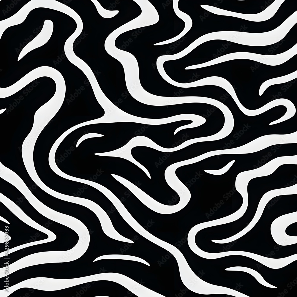 A black and white pattern of flowing lines. Abstract zebra print. Generative AI.