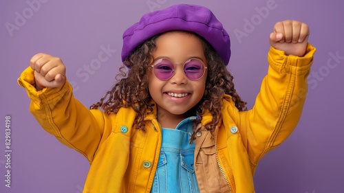 Little Girl in Purple Hat and Glasses