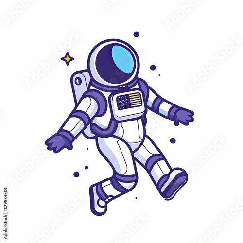 A cartoon astronaut is floating in space with a blue and white background