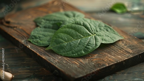 Betel Leaves on a Rustic Wooden Board A Testament to Natures Vibrant Colors and Textures in Southwest Asian Culture photo