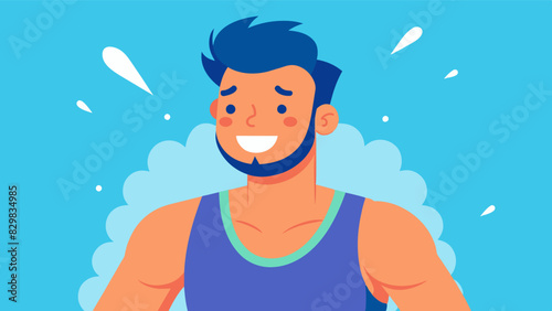A man smiling and sweating after a moderate workout rejecting the idea that exercise must always be grueling and intense.. Vector illustration