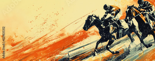Horse racing illustration risograph pop art