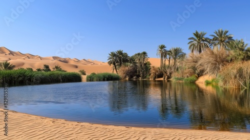 A stunning green oasis surrounded by desert. Nature and travel concept.
