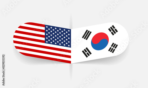 USA and South Korea flags. American and Korean flag, national symbol design. Vector illustration.