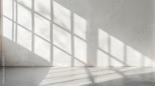 Light and shadow from window on white wall space for table