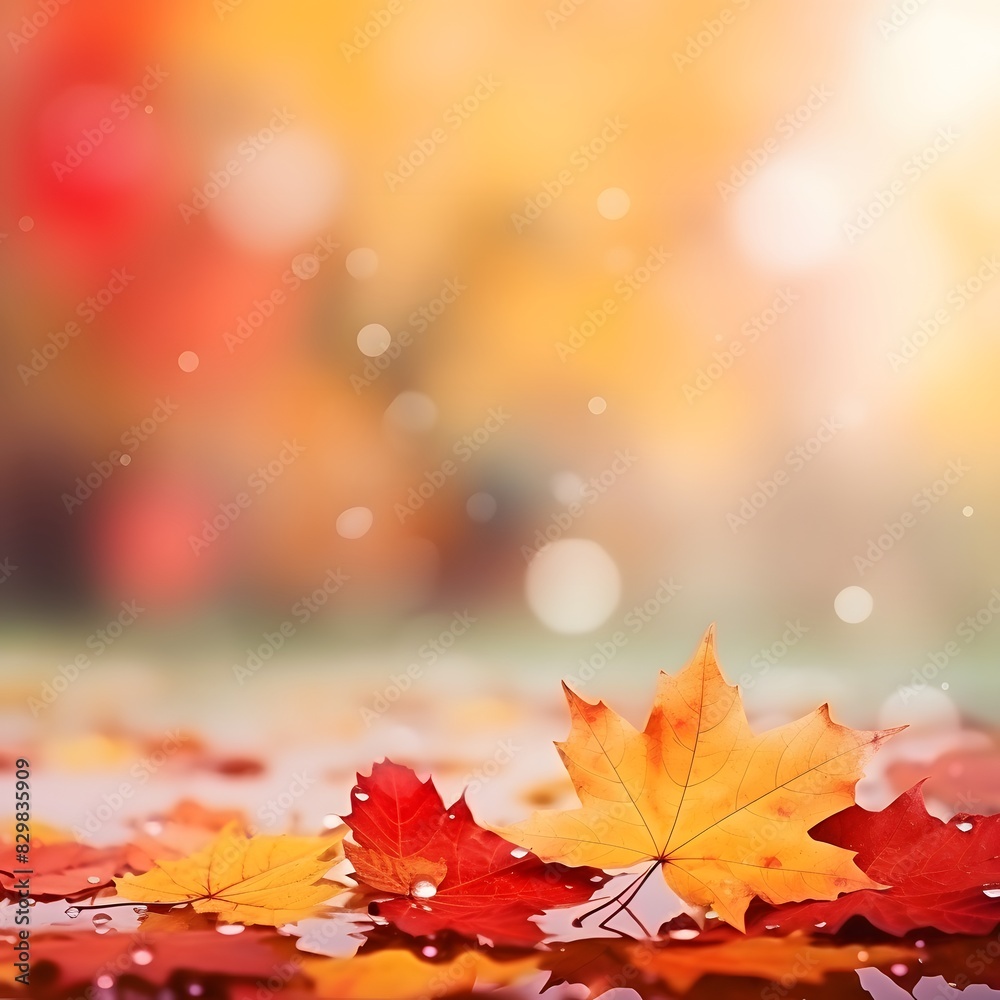 Autumn background with blurred autumn leaves and copy space. Generative AI.