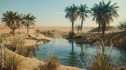 A stunning green oasis surrounded by desert. Nature and travel concept.