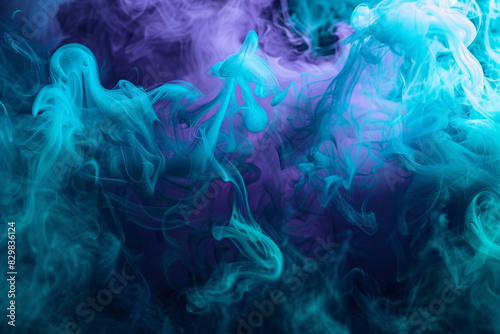 Neon turquoise smoke intertwined with dark purple accents for a mysterious stage effect.