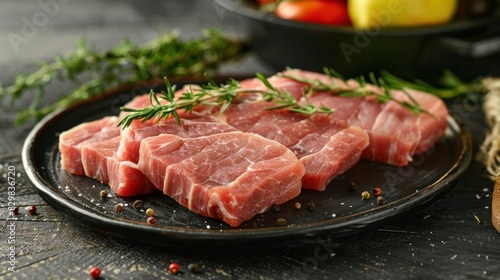 Natural Light Illuminates Fresh Pork Meat in a Modern Kitchen An Invitation to Culinary Delights