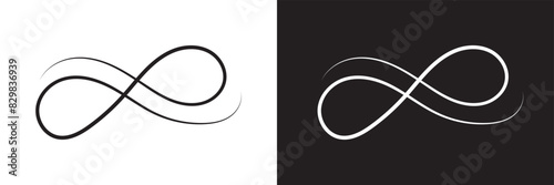 Hand drawn infinity symbol. Black infinity icon. Eternity, infinite, limitless and forever signs. isolated on white and black background. Vector illustration . EPS 10
