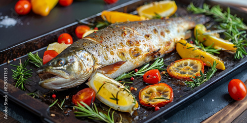 Pan Filled with Dorado Fish and Vegetables