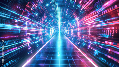 Futuristic Digital Tunnel with Neon Lights