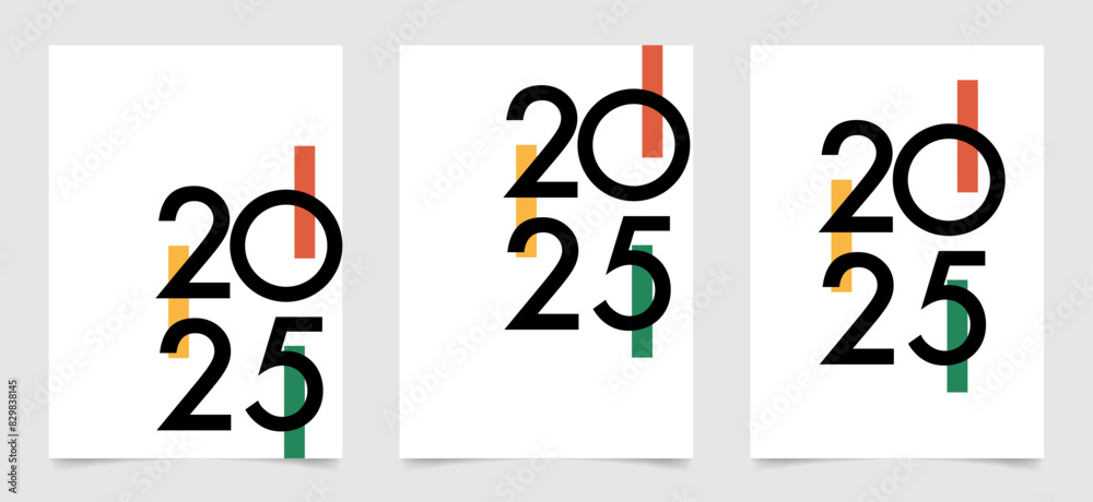 Obraz premium Set of modern 2025 new year cards. Modern design template with numbers