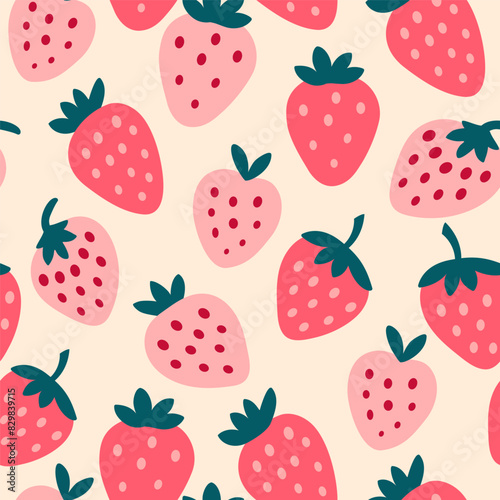 Strawberry seamless pattern. Vector flat illustration of berry