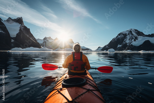 Frosty antarctic day landscape tourists expedition with polar animals extreme hiking Generative AI image