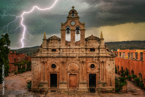 The Arkadi Monastery on Crete/Greece during a thunderstorm photo