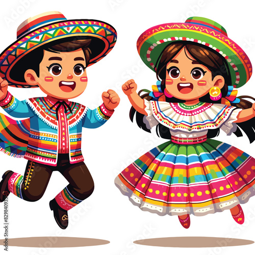 Illustration of Colombian children jumping for joy