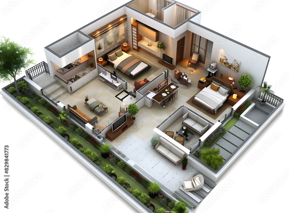 Modern Apartment 3D Floor Plan Modern Apartment 3D Floor Plan