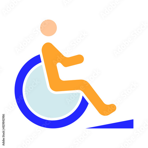 Disability line icon. Person in wheelchair, ramp, rampant, accessibility, reserved parking, mobility aid, inclusive design, handicap spot, support, special needs.