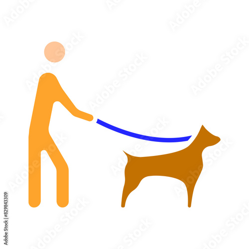 Assistance set icon. Person walking guide dog, harness, helping visually impaired, support, service animal, independence, navigation, mobility aid, disability assistance, companion, training.